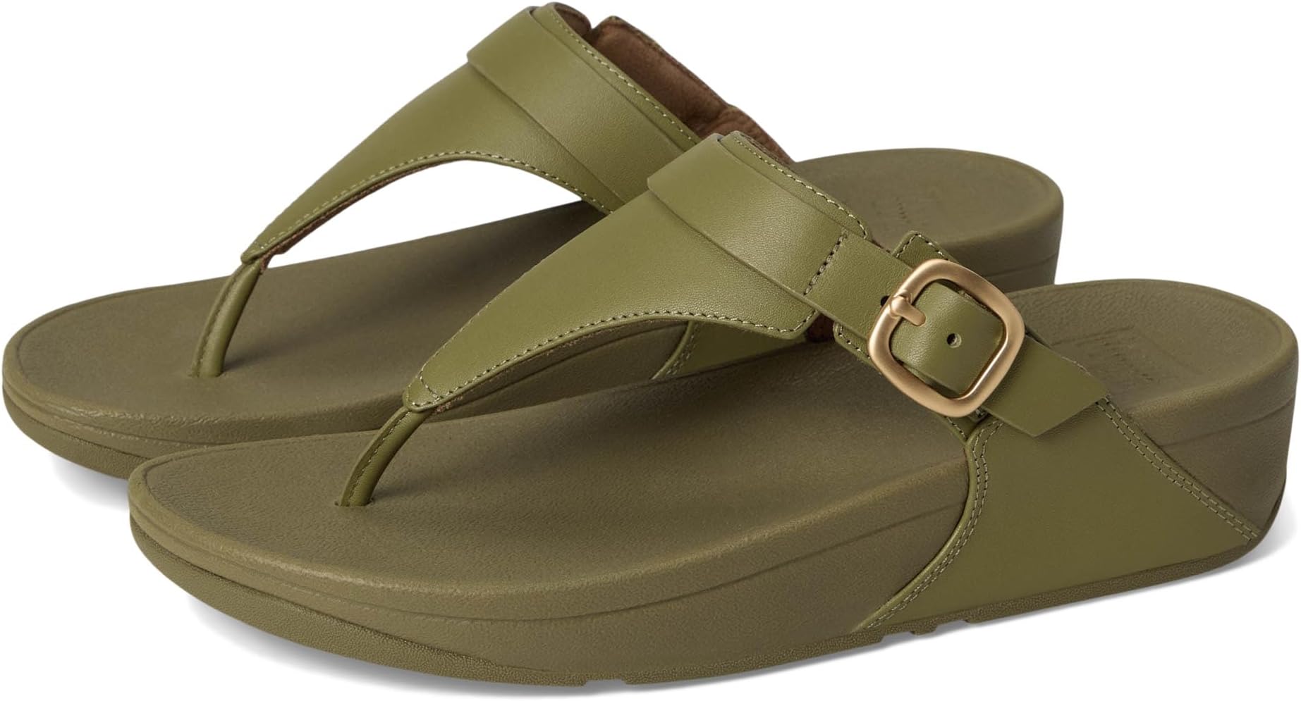 Fitflop Women’s Lulu Adjustable Leather Toe-Post Sandals Camo-Green