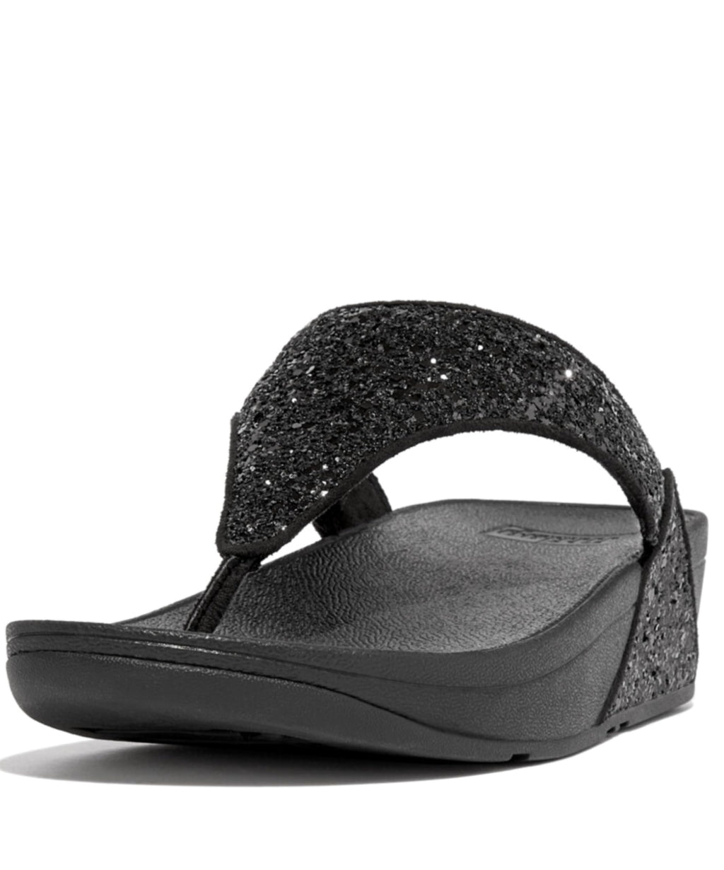 FitFlop Women's LULU Glitter Toe-Post Sandal, Black Glitter
