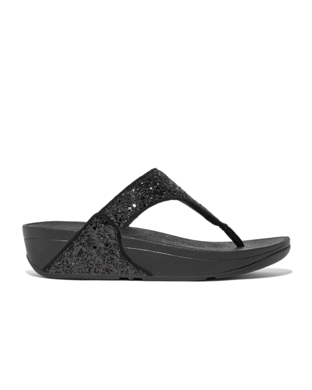 FitFlop Women's LULU Glitter Toe-Post Sandal, Black Glitter