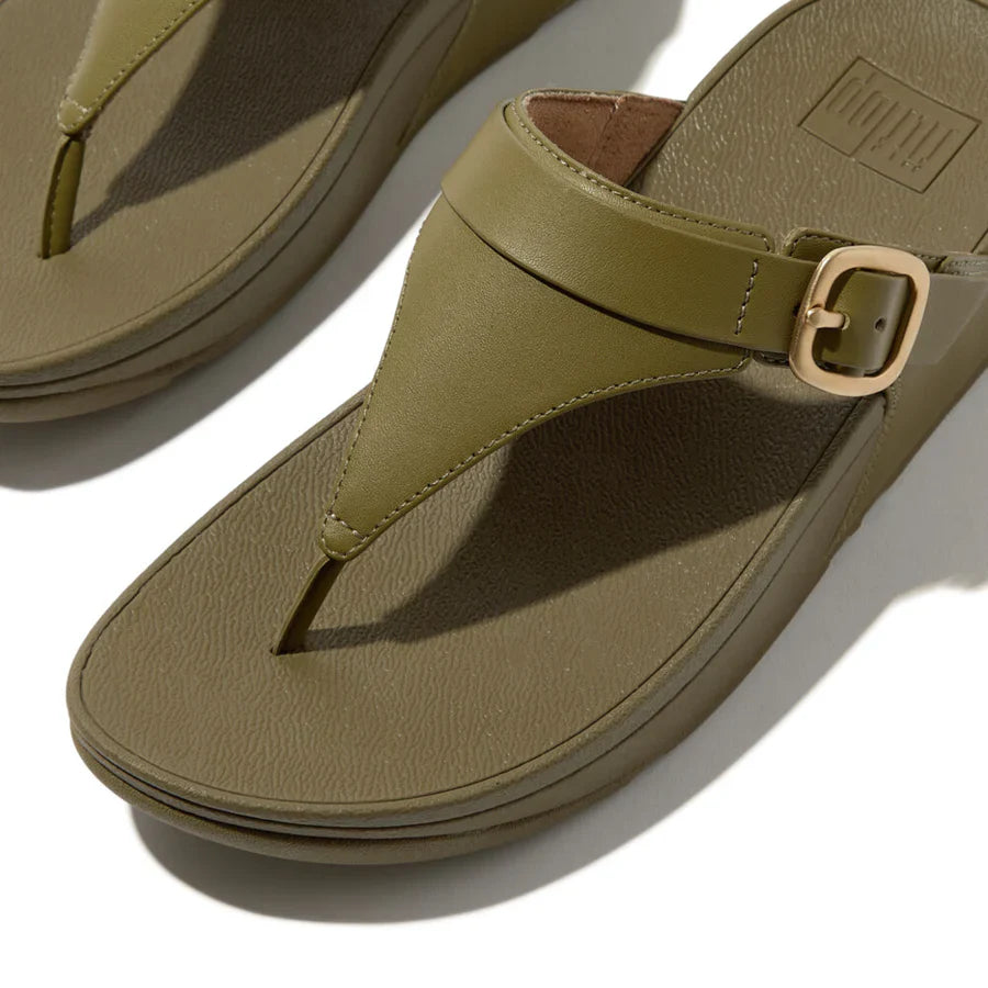 Fitflop Women’s Lulu Adjustable Leather Toe-Post Sandals Camo-Green