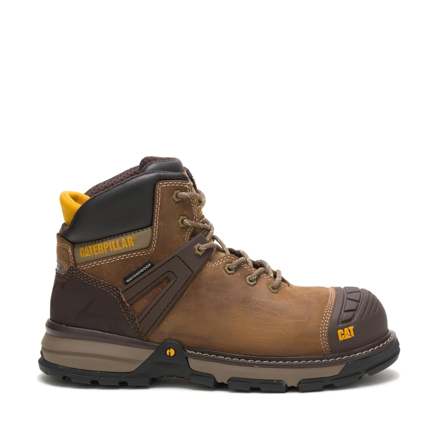CAT Excavator Superlite WP NT men's work boot in dark beige, lateral side view