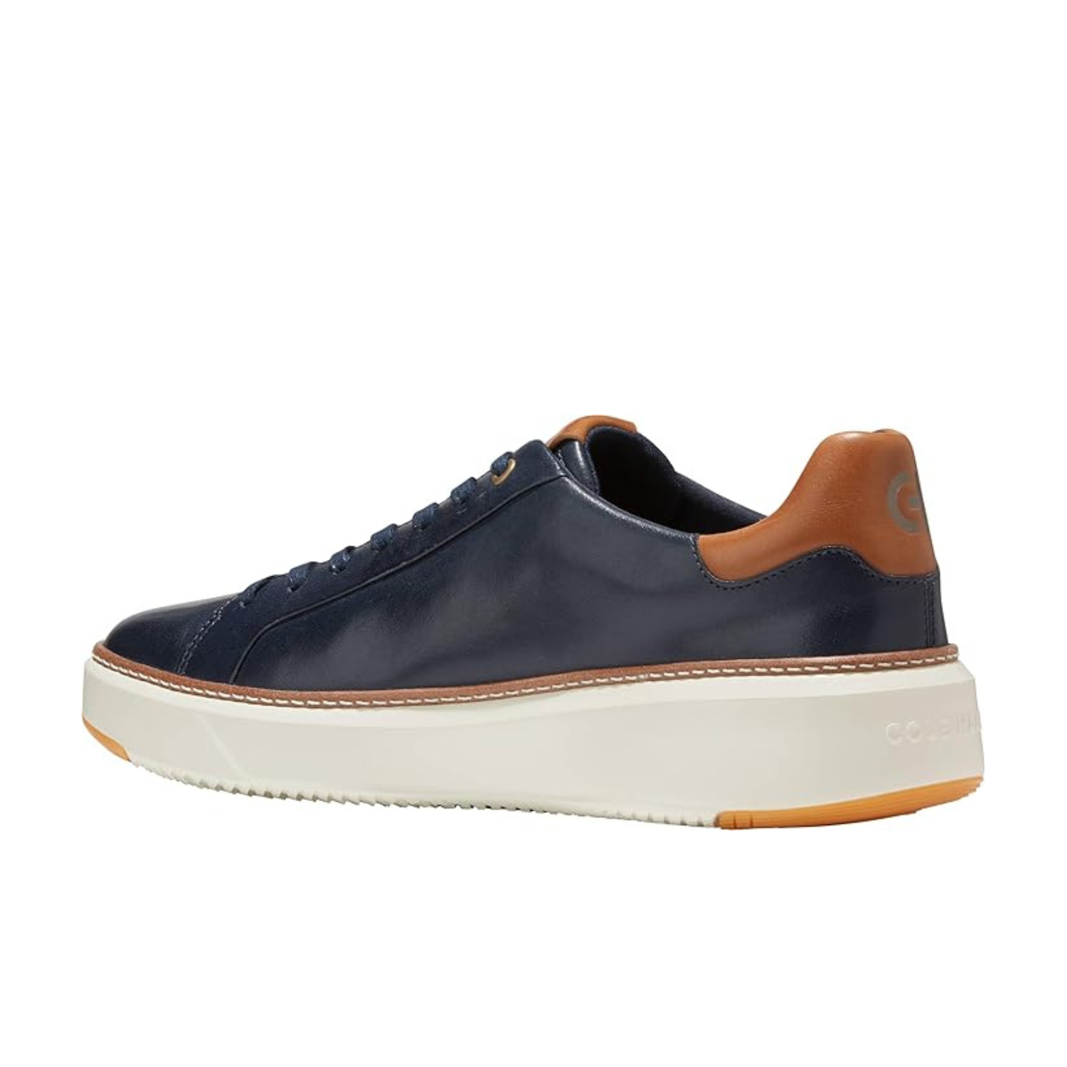 Cole Haan GrandPro TopSpin men's sneaker in navy blazer leather with British tan accents