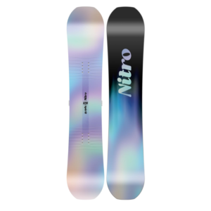 Nitro Girls Spirit Kids Snowboard holographic topsheet and base view