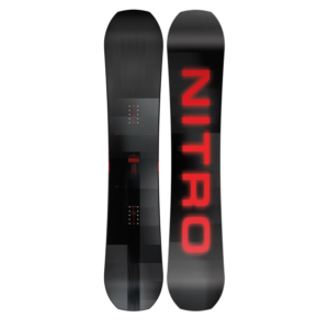 Nitro Team Pro Snowboard black topsheet red logo and base view