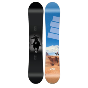 Nitro T1 Snowboard black topsheet and Western desert base graphic