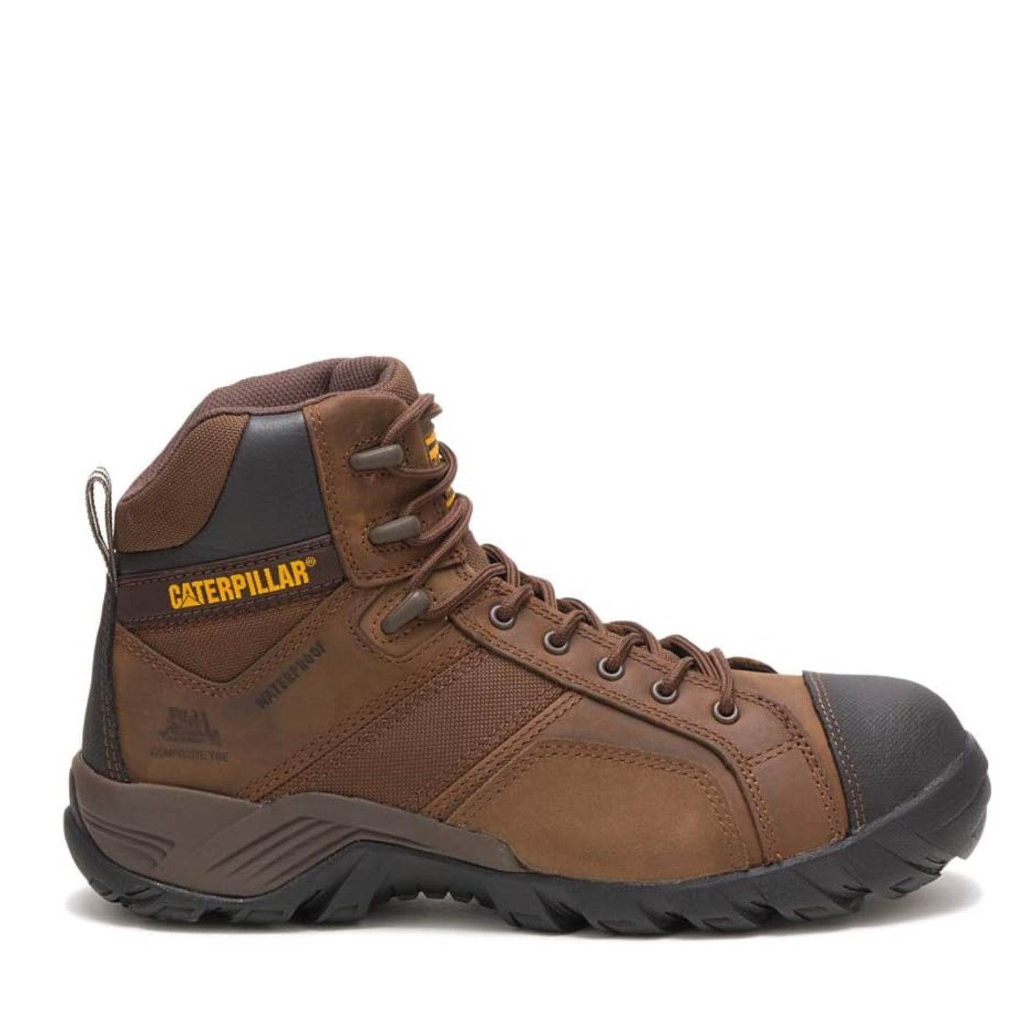 CAT Argon Hi Dark Brown composite toe waterproof boot lateral view