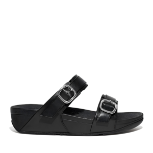 FitFlop Lulu All Black leather slide sandal side profile